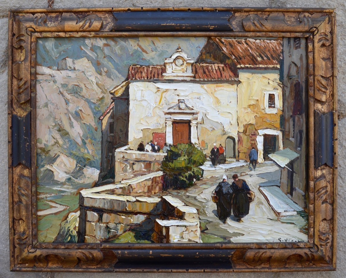 Vidal Gustave (1895 - 1966) “busy Street In Baux De Provence” Avignon Alpilles Maussane Paris-photo-1