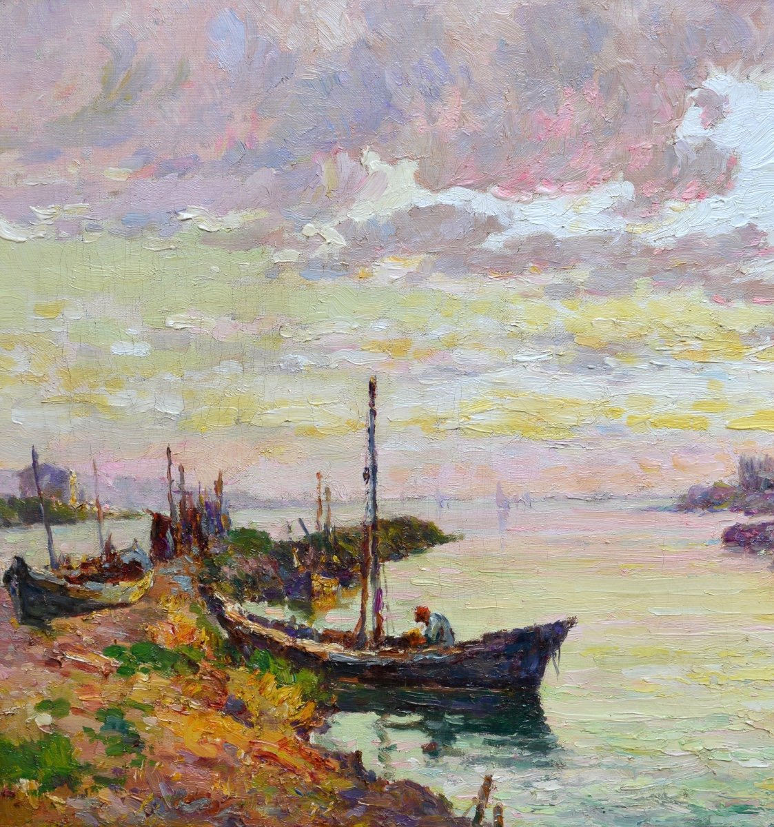 CLAVERIE Jules (1859-1932) "Pêcheur le long du canal aux Martigues" Marseille Provence Caronte-photo-2