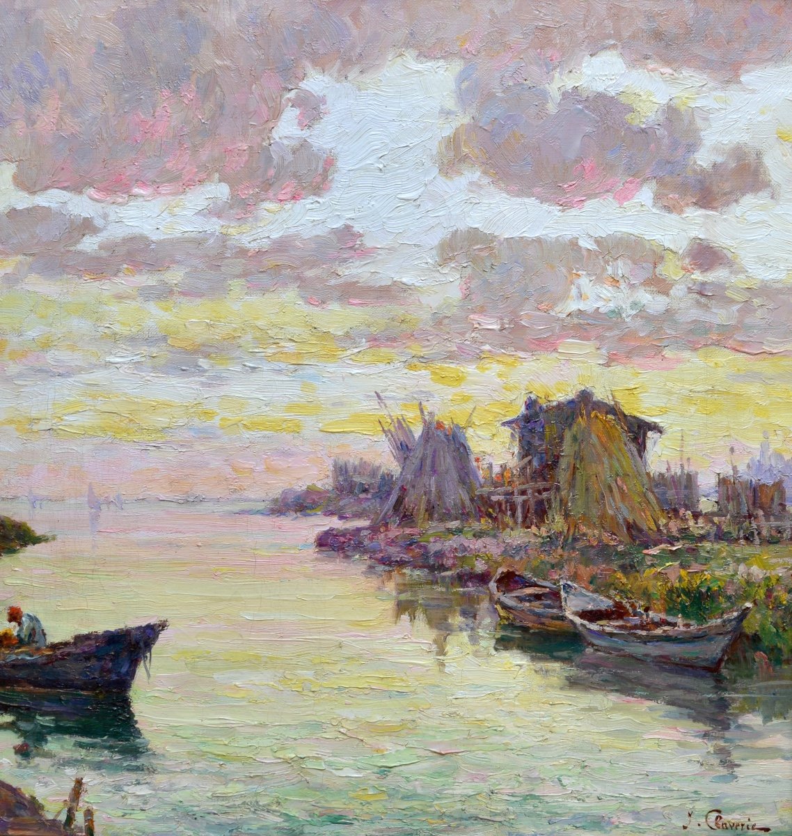 CLAVERIE Jules (1859-1932) "Pêcheur le long du canal aux Martigues" Marseille Provence Caronte-photo-3
