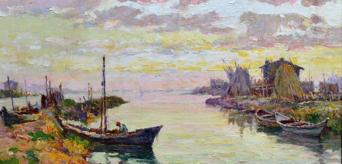 CLAVERIE Jules (1859-1932) "Pêcheur le long du canal aux Martigues" Marseille Provence Caronte-photo-1