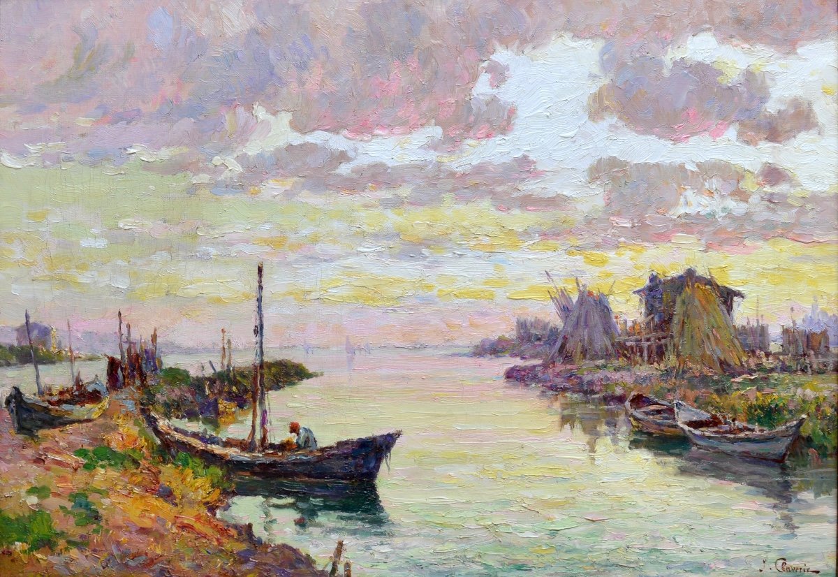 CLAVERIE Jules (1859-1932) "Pêcheur le long du canal aux Martigues" Marseille Provence Caronte