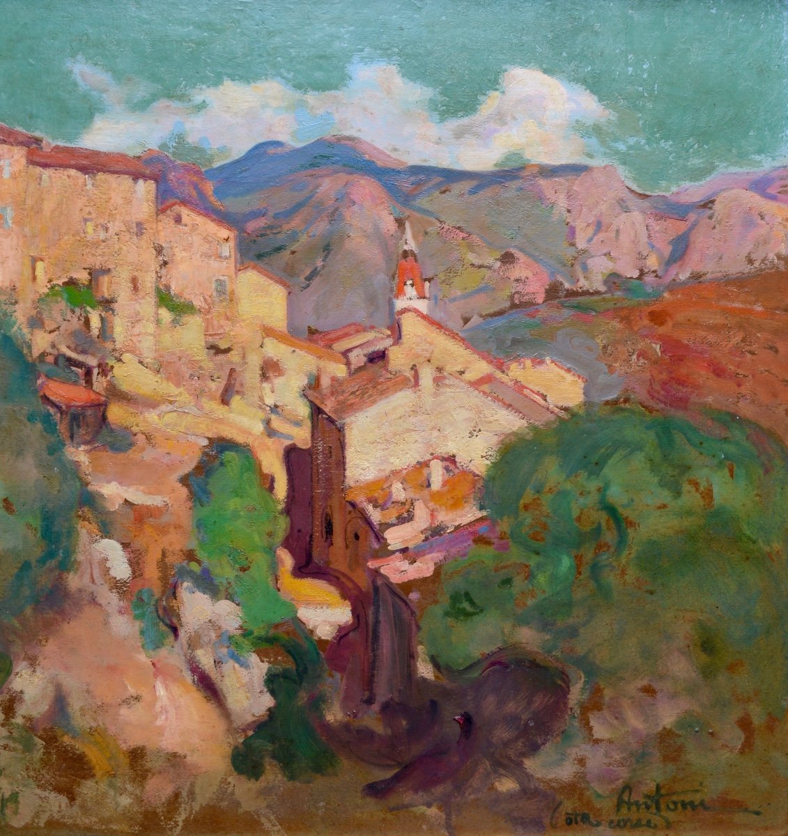 ANTONI Louis Ferdinand (1872 - 1940) « Le village d'Ota en Corse » Porto Bastia Ajaccio Piana-photo-3