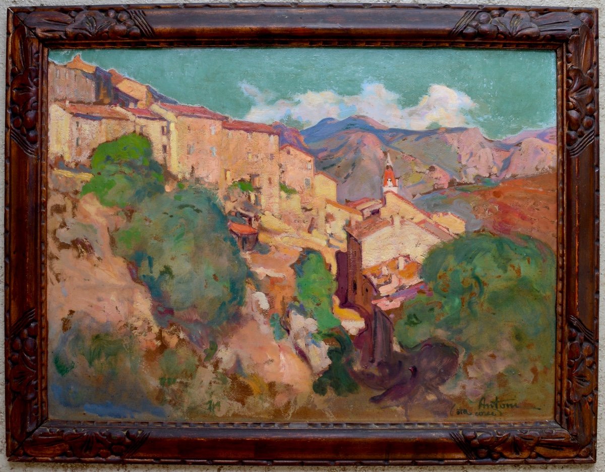 ANTONI Louis Ferdinand (1872 - 1940) « Le village d'Ota en Corse » Porto Bastia Ajaccio Piana-photo-1