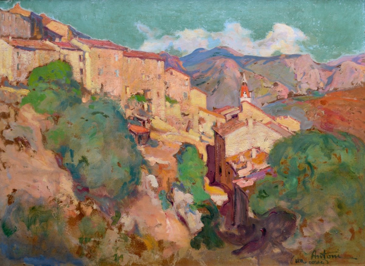 ANTONI Louis Ferdinand (1872 - 1940) « Le village d'Ota en Corse » Porto Bastia Ajaccio Piana