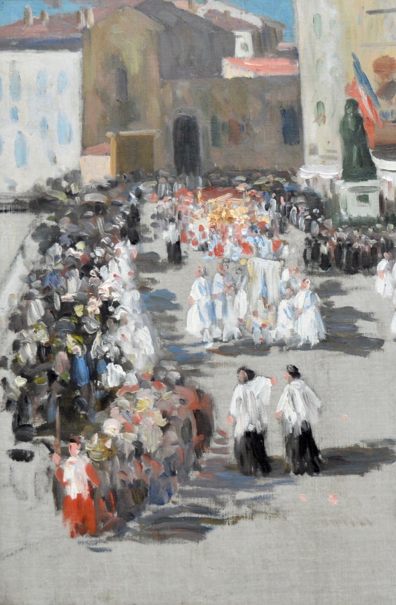 PEGURIER Auguste (1856-1936)«Procession sur le port Saint-Tropez » Var Bravade Ramatuelle Paris-photo-2