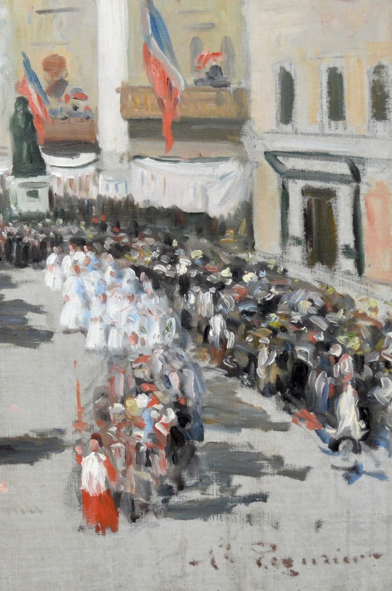 PEGURIER Auguste (1856-1936)«Procession sur le port Saint-Tropez » Var Bravade Ramatuelle Paris-photo-3