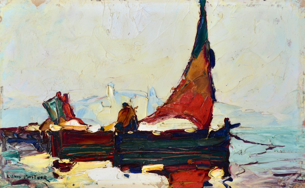 PASTOUR Louis (1876-1948) « Pêcheurs dans le baie de Cannes » Suquet Antibes Nice Provence