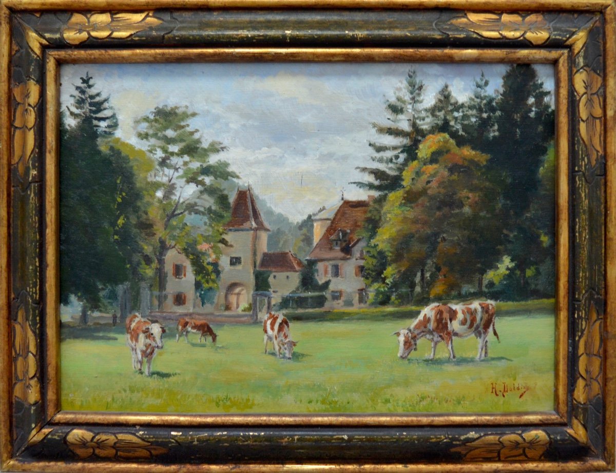 DOLDIER Henri (1862-1945) «Vaches au pâturage » Bilieu Isère Rameur Dodeliner Militaire Château-photo-3