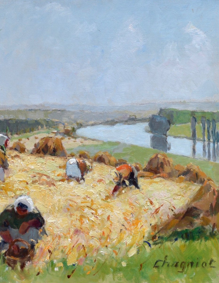 Chagniot Alfred-jean (1905-1991) "the Gleaning In Seine And Oise" Montezin Paris Moisson Vuillard-photo-3