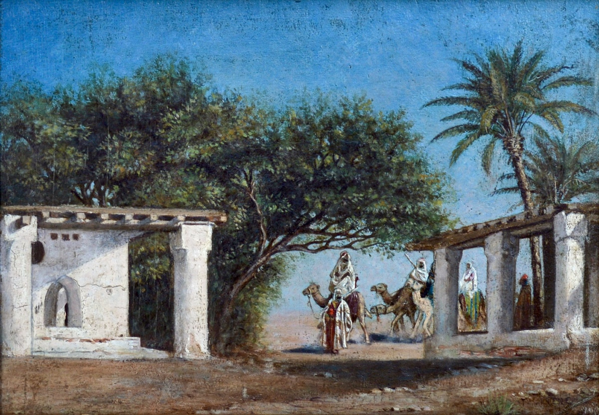 FRÈRE Théodore (1814-1888) « L'arrivée de la caravane » Syrie Liban Egypte Orientaliste Paris