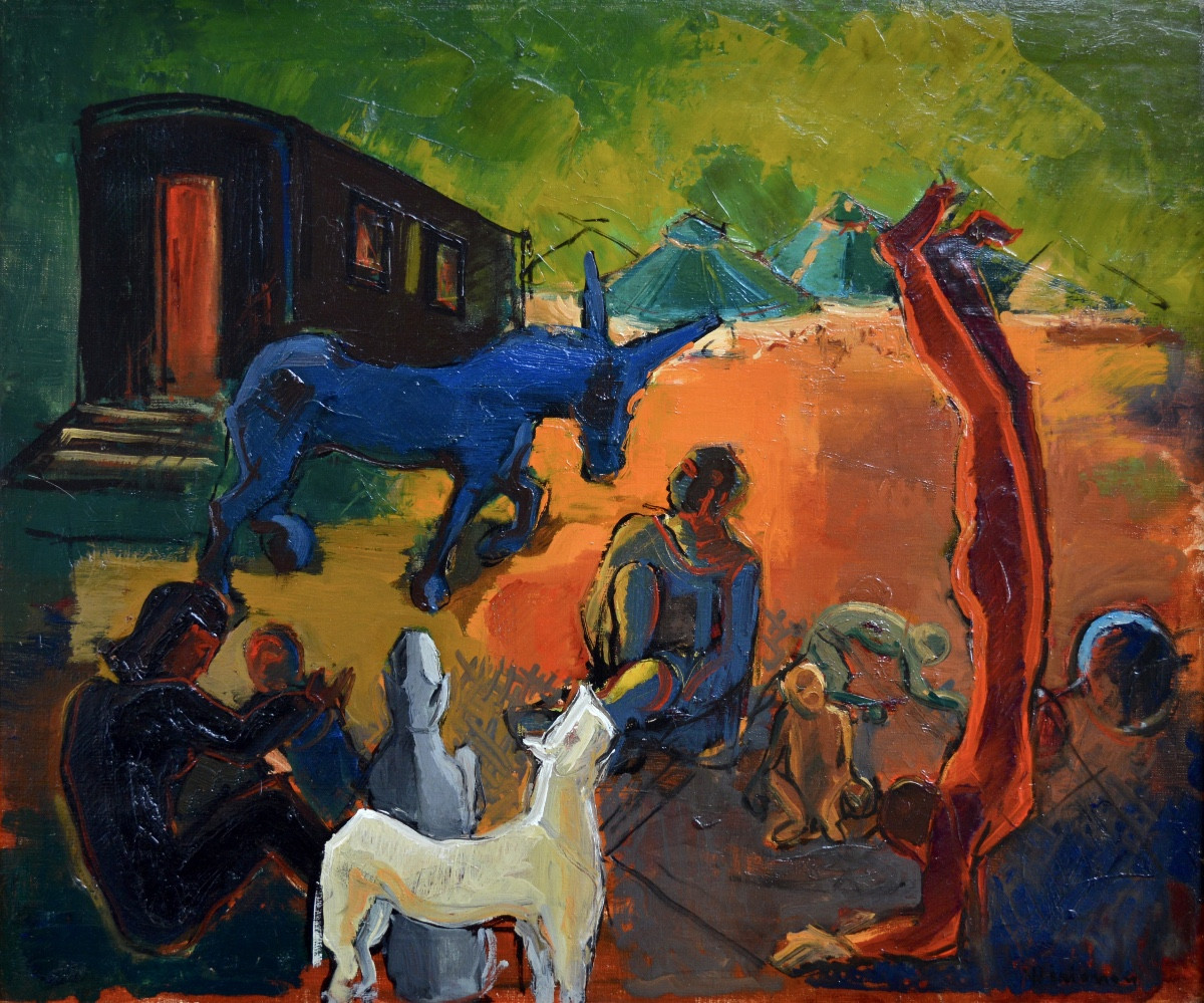 MIRIANON Georges (1910-1986) «Campement de cirque, Rouen »  Acrobates Bouglione Paris Pinder