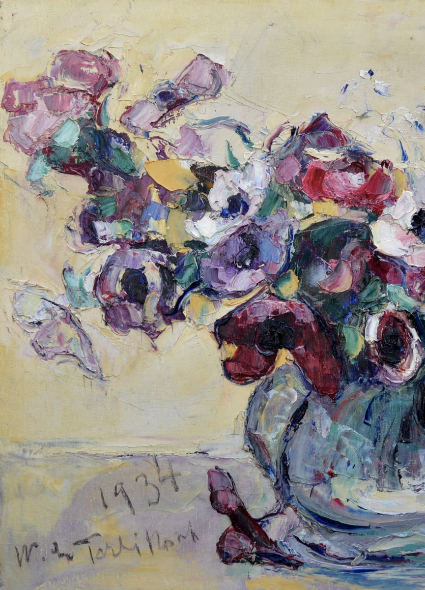 Vladimir de TERLIKOWSKI (1873-1951) &laquo;Bouquet d&#039;an&eacute;mones&raquo; Fleurs Pologne Włodzimierz Varsovie-photo-2