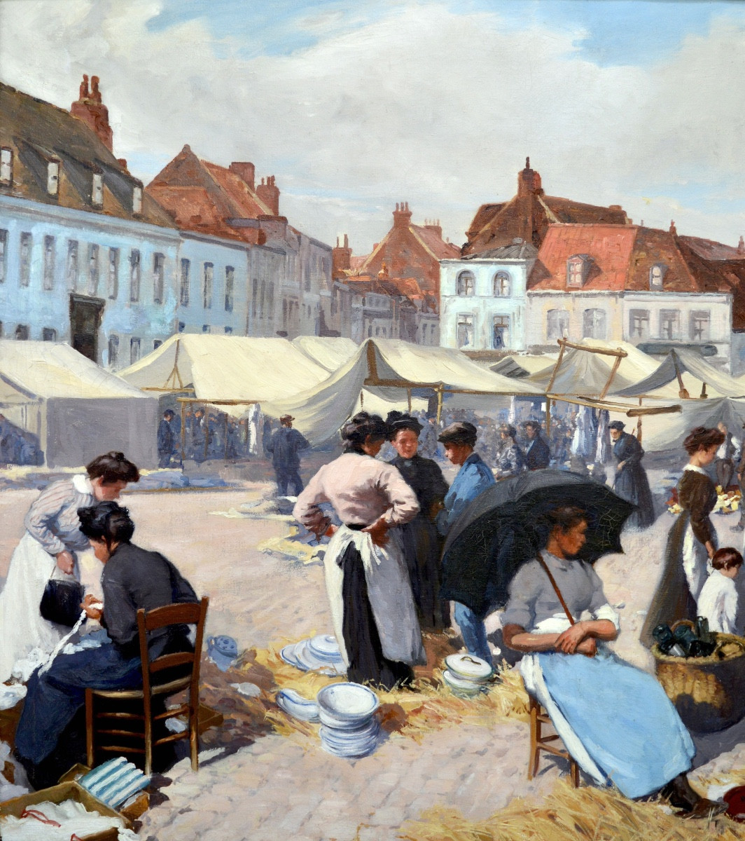 Baude Charles François (1880-1953) "porcelain Market In Armentières" Lille Roubaix Paris-photo-2