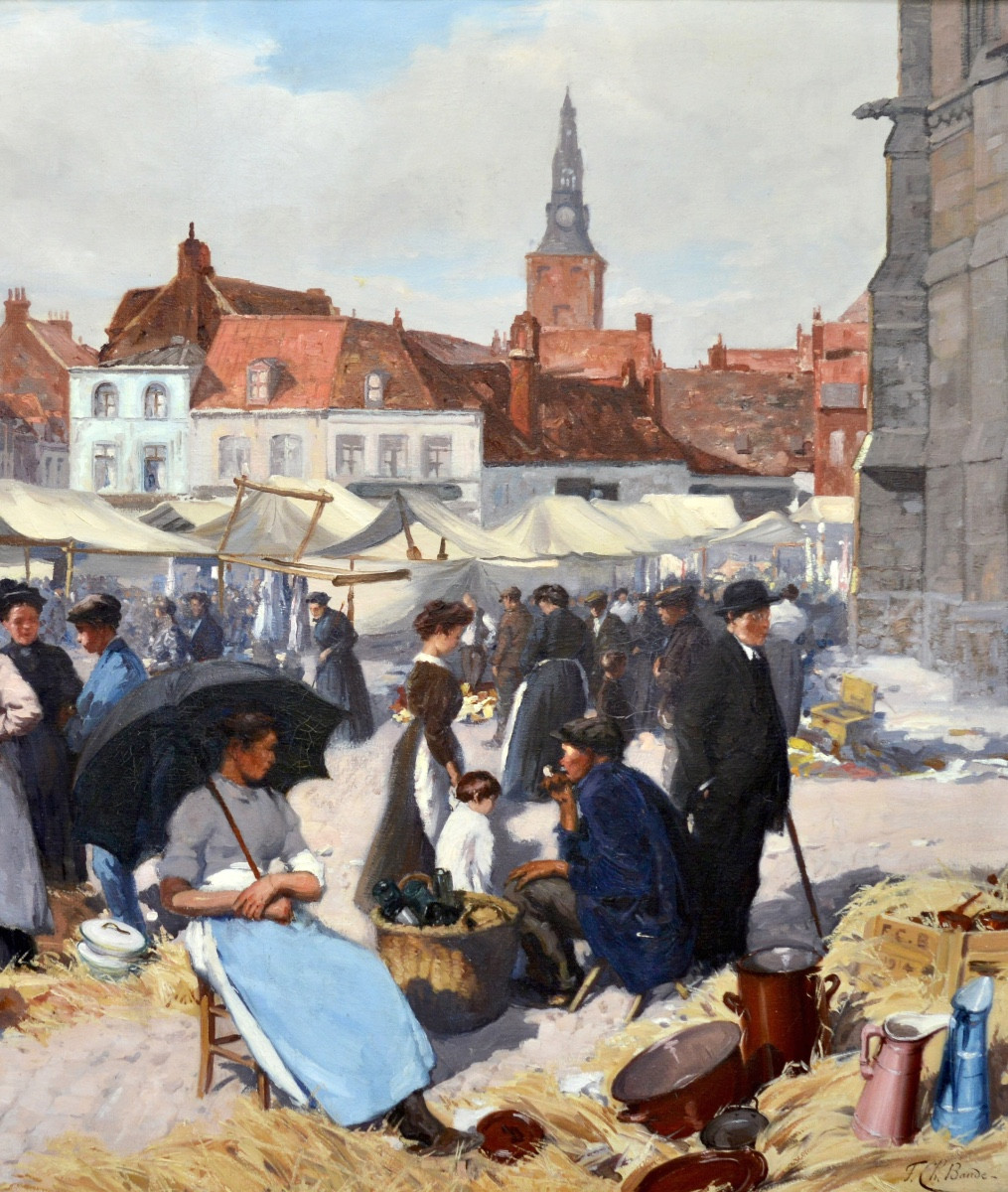 Baude Charles François (1880-1953) "porcelain Market In Armentières" Lille Roubaix Paris-photo-3