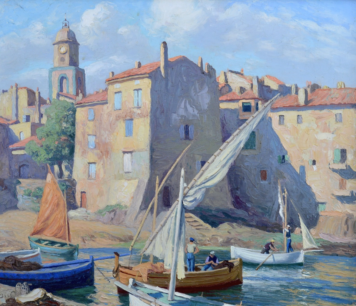La Bany Maurice (1880-1960) "fishermen In The Port Of La Ponche In Saint-tropez" Var Provence-photo-2