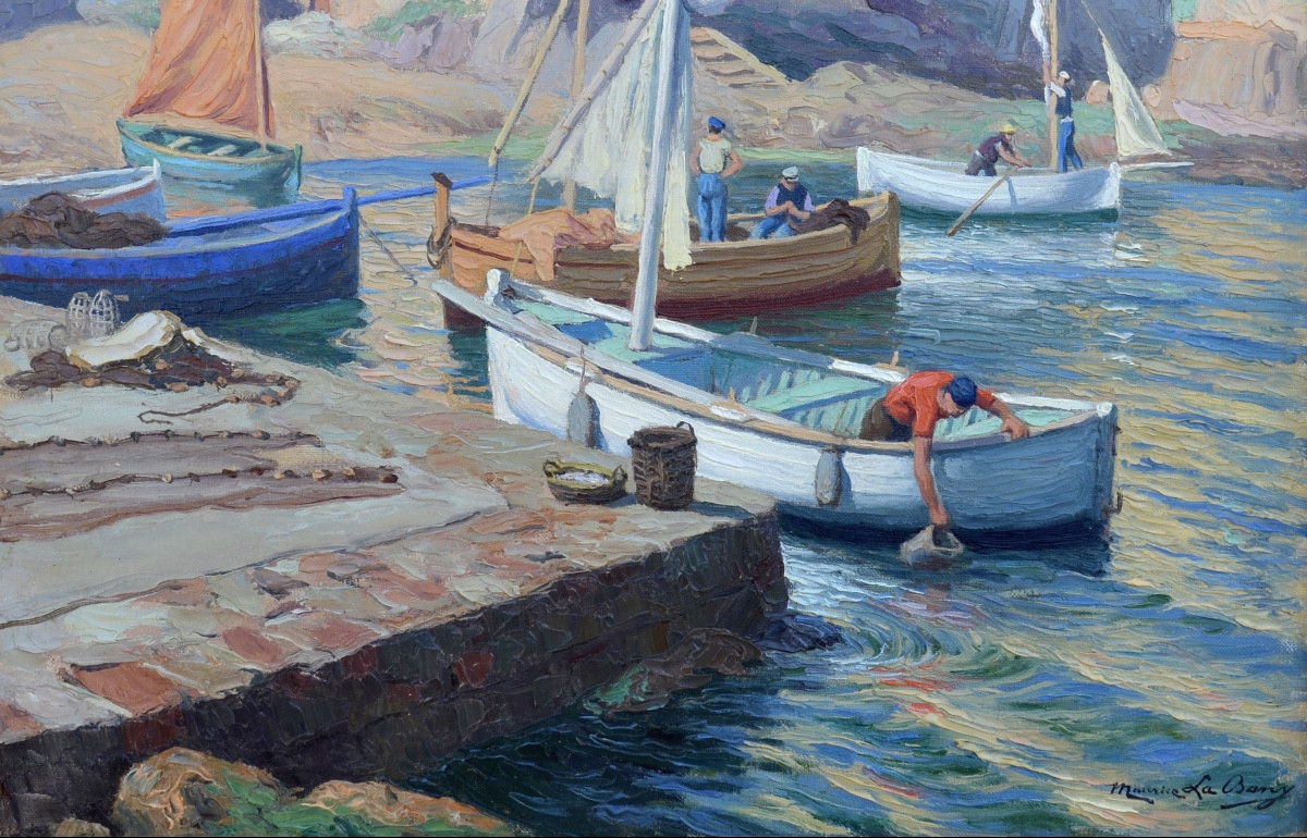La Bany Maurice (1880-1960) "fishermen In The Port Of La Ponche In Saint-tropez" Var Provence-photo-3