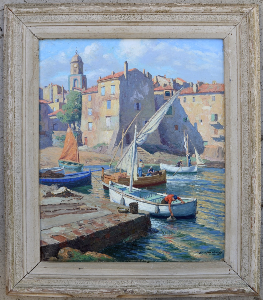 La Bany Maurice (1880-1960) "fishermen In The Port Of La Ponche In Saint-tropez" Var Provence-photo-4