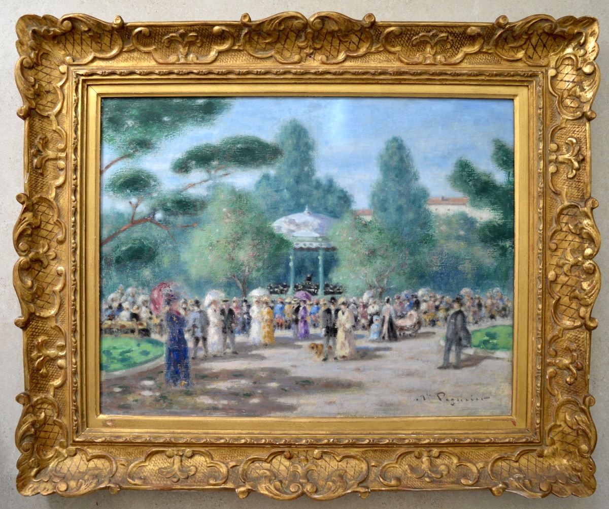 PEGURIER Auguste (1856-1936) «Le kiosque à musique, Nice »  Provence Saint-Tropez Massena Paris-photo-1
