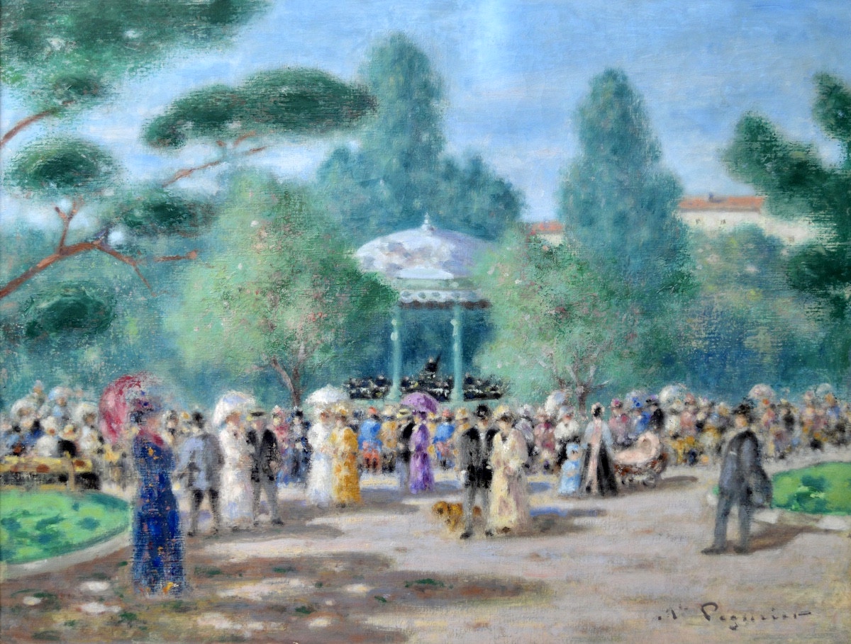 PEGURIER Auguste (1856-1936) «Le kiosque à musique, Nice »  Provence Saint-Tropez Massena Paris