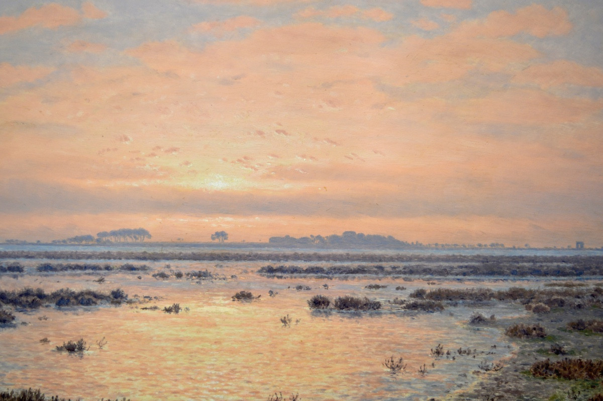 Besine Henri (1889-1976) "sunset On The Maguelone Pond" Montpellier Palavas Carnon-photo-4