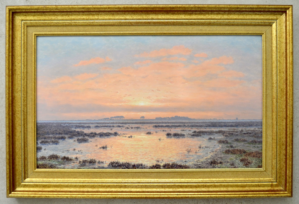 Besine Henri (1889-1976) "sunset On The Maguelone Pond" Montpellier Palavas Carnon-photo-2