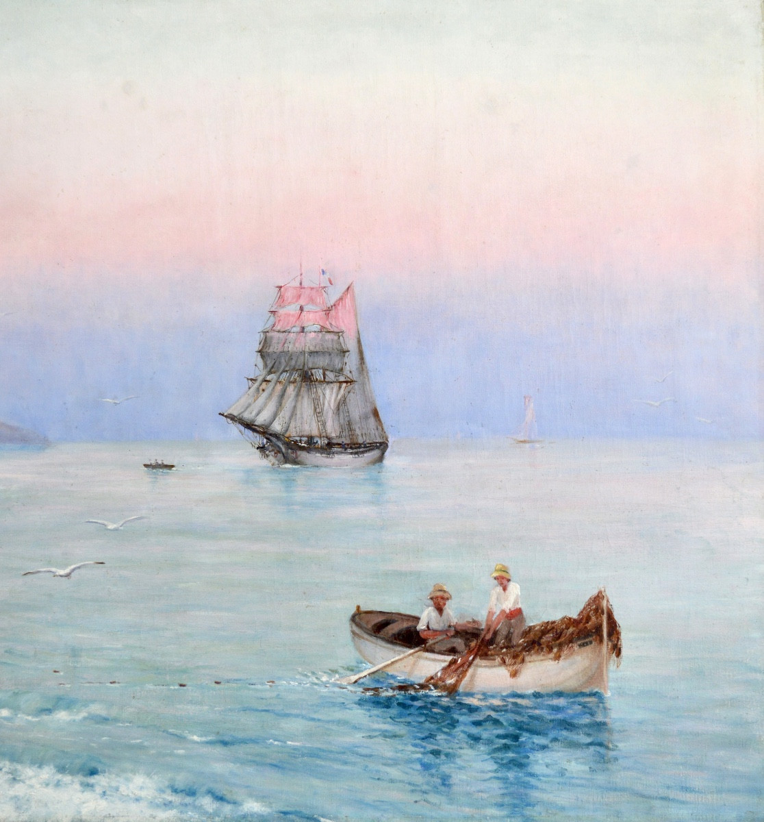 BLONDEAU Alfred-Justin (1850-?) "L'entrée du port de Nice au soleil couchant " Provence Var Mer-photo-3