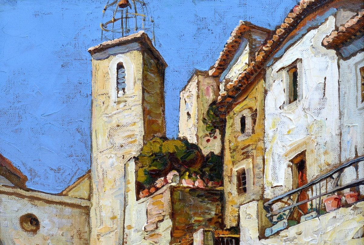 Vidal Gustave (1895 - 1966) "bell Tower Street In Ramatuelle (var)" Provence Avignon Tropez Church-photo-2