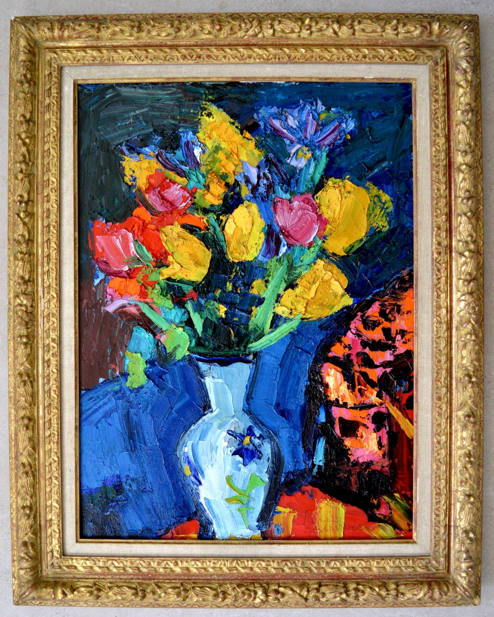 AMBROGIANI Pierre (1907-1985) «Bouquet de Tulipes dans un vase» Marseille Provence Seyssaud-photo-2