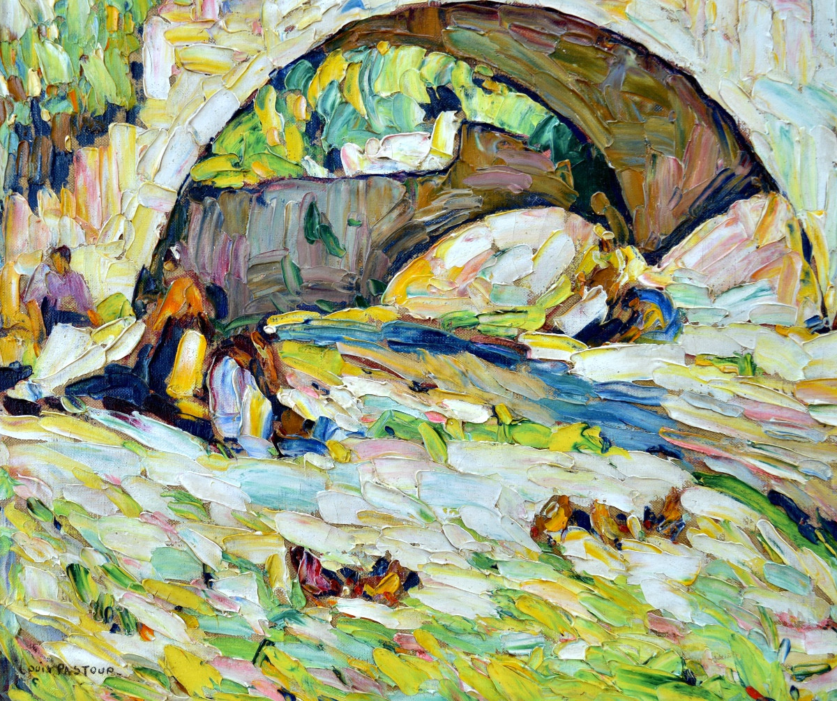 PASTOUR Louis (1876-1948) «Lavandières sous le pont de Sospel » Provence Nice Menton Bevera -photo-3