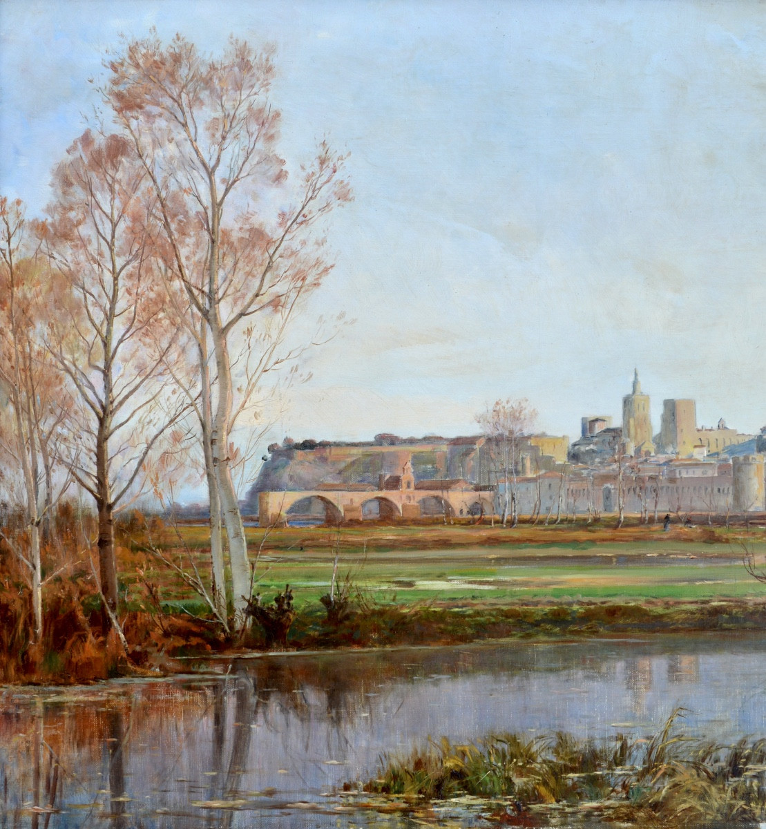 Brunel Jean-baptiste (1844-1919) "view Of Avignon In Autumn" Provence Barthelasse Grivolas Paris-photo-2