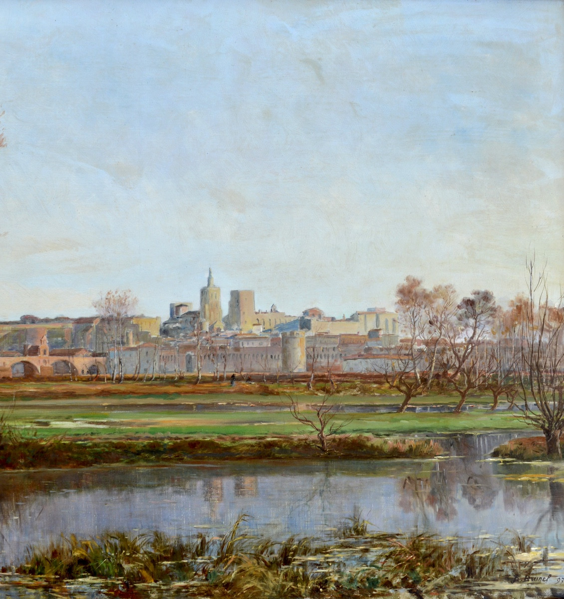 Brunel Jean-baptiste (1844-1919) "view Of Avignon In Autumn" Provence Barthelasse Grivolas Paris-photo-3