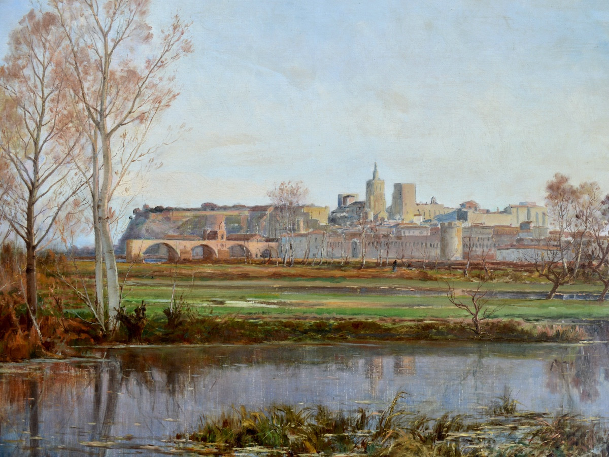 Brunel Jean-baptiste (1844-1919) "view Of Avignon In Autumn" Provence Barthelasse Grivolas Paris-photo-4
