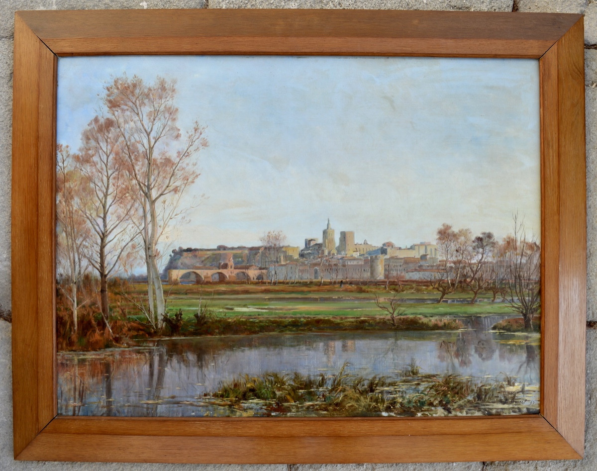 Brunel Jean-baptiste (1844-1919) "view Of Avignon In Autumn" Provence Barthelasse Grivolas Paris-photo-2