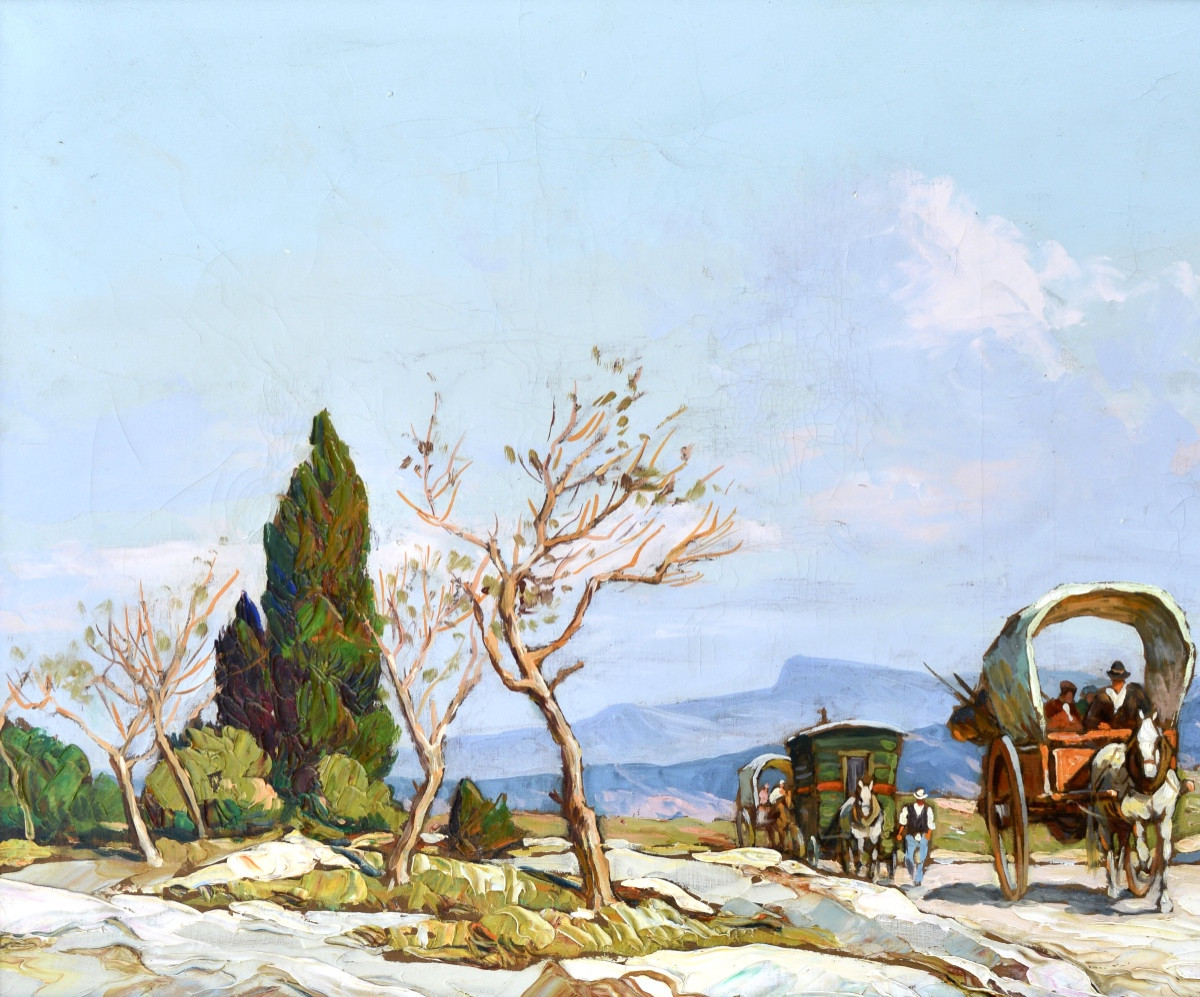 Vidal Gustave (1895-1966) "carts On A Path In The Alpilles" Avignon Provence Paris-photo-2