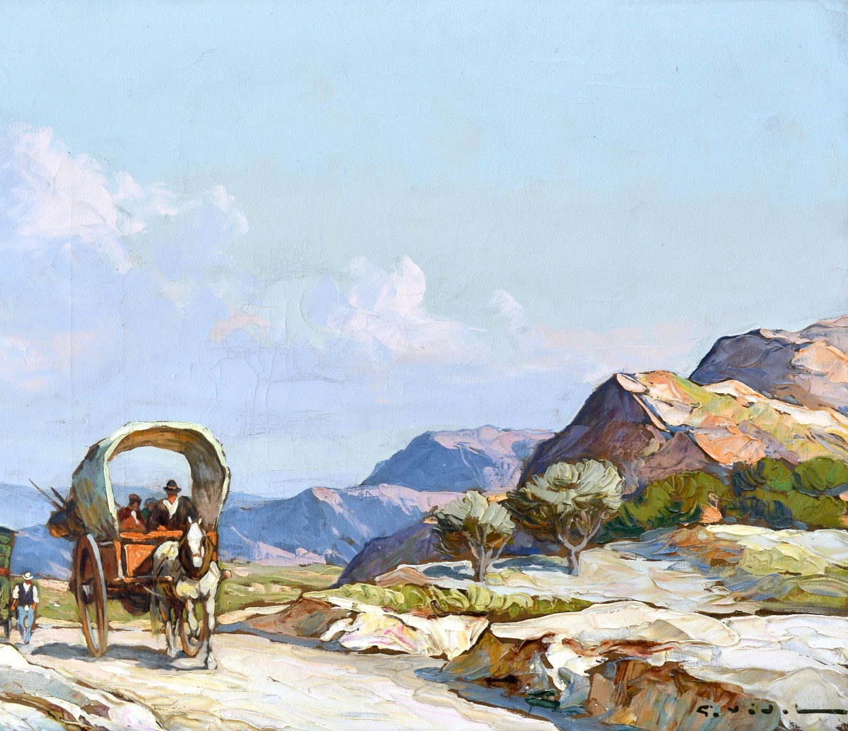 Vidal Gustave (1895-1966) "carts On A Path In The Alpilles" Avignon Provence Paris-photo-3