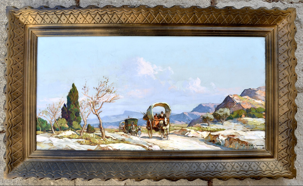 Vidal Gustave (1895-1966) "carts On A Path In The Alpilles" Avignon Provence Paris-photo-1