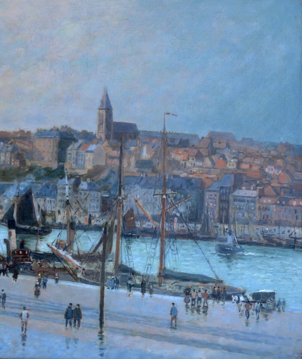 Courant Maurice (1847-1926) “quai Chanzy And Port Of Boulogne-sur-mer” Havre Berck Calais Paris-photo-3