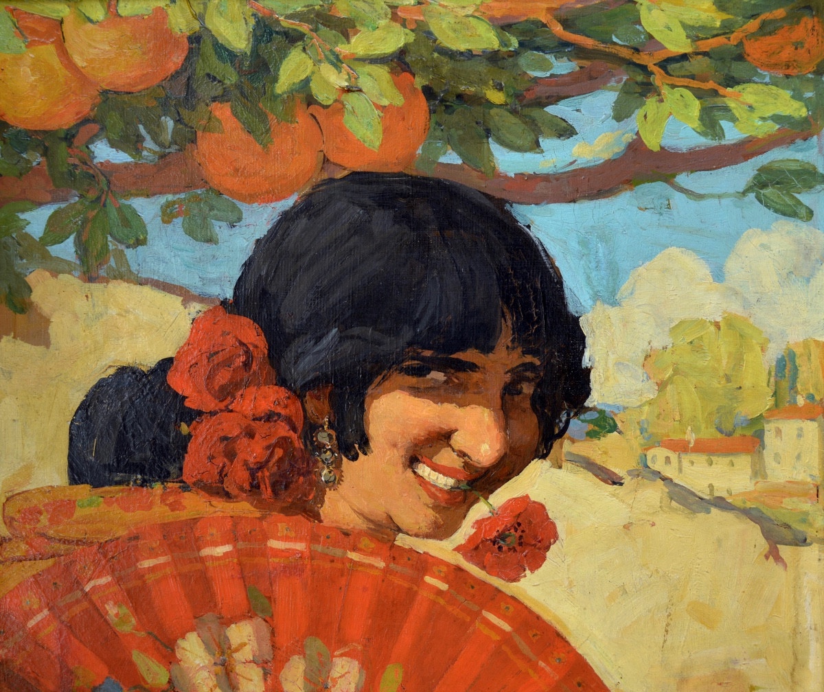 Azema Ernest (1871-1917) “andalusian Woman With Fan And Flower” Agde Montpellier Spain Paris-photo-2