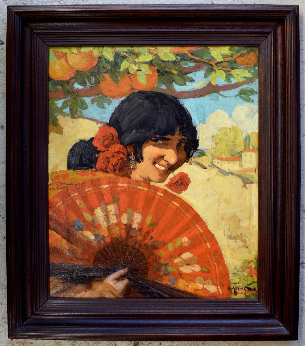 Azema Ernest (1871-1917) “andalusian Woman With Fan And Flower” Agde Montpellier Spain Paris-photo-4