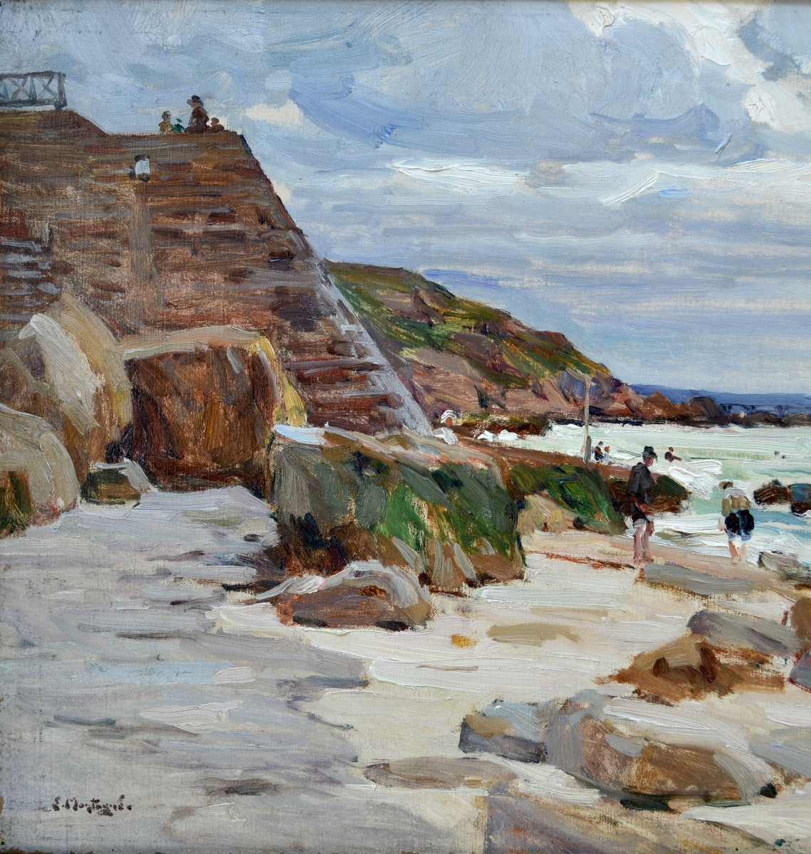 MONTAGNE Louis (1879-1960) «Plage animée en Normandie» Tréport Bretagne Paris Avignon Trouville-photo-3