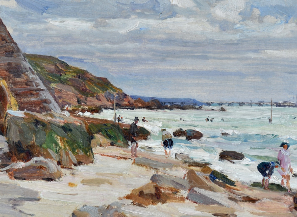 MONTAGNE Louis (1879-1960) «Plage animée en Normandie» Tréport Bretagne Paris Avignon Trouville-photo-4