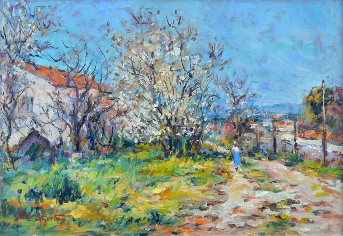 AGOSTINI Max (1914-1997) "Femme sur un chemin en Provence" Aubagne Paris Aix Allauch Provencal 