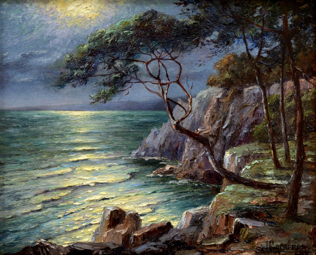 CADIERRA Louis (XIX-XXe) « L'Estérel à la tombée de la nuit » Var Provence Agay Fréjus Paris 