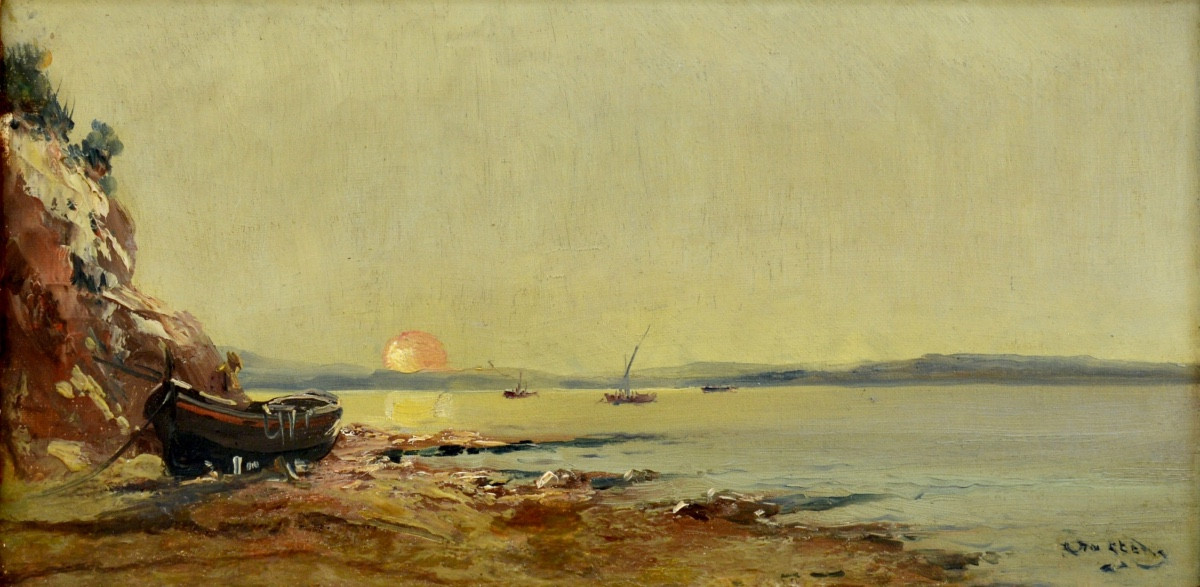 Nattero Louis (1870-1915) "beach At Sunset" Marseille Toulon Paris Martigues Provence
