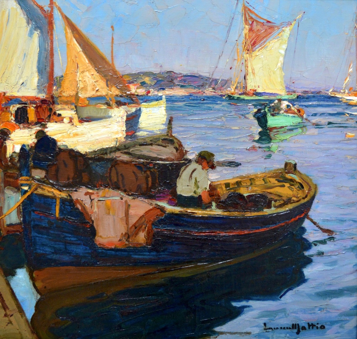 MATTIO Laurent (1892-1965) « Coin du port, île Porquerolles » Provence Toulon Hyeres Paris Var-photo-2