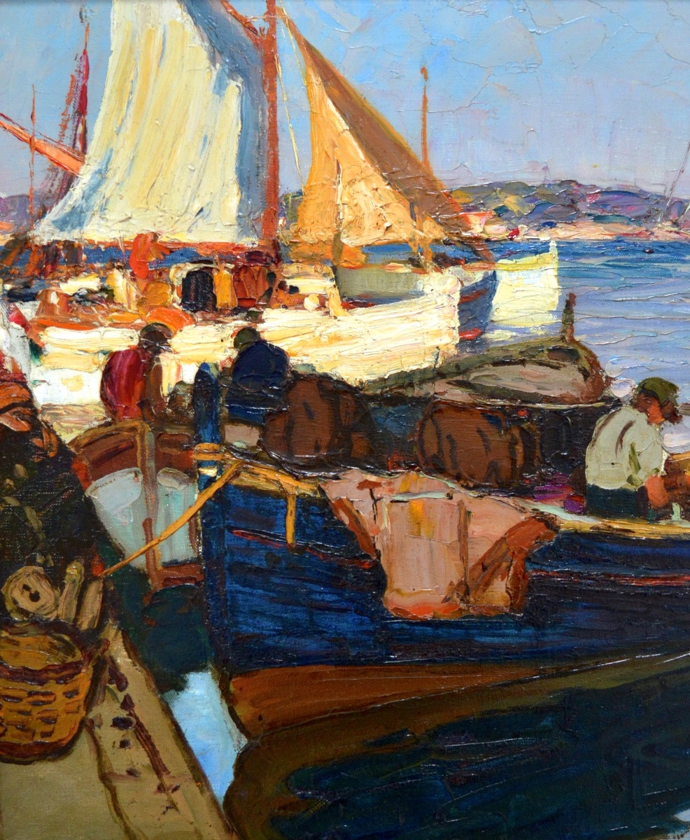 MATTIO Laurent (1892-1965) « Coin du port, île Porquerolles » Provence Toulon Hyeres Paris Var-photo-3