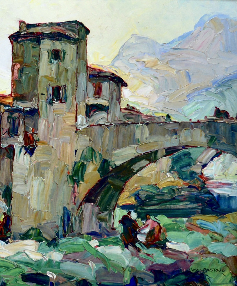 PASTOUR Louis (1876-1948) « Pont de Sospel » Provence Menton Nice Paris Lavandieres Alpes-photo-3