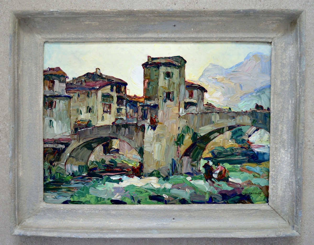 PASTOUR Louis (1876-1948) « Pont de Sospel » Provence Menton Nice Paris Lavandieres Alpes-photo-4