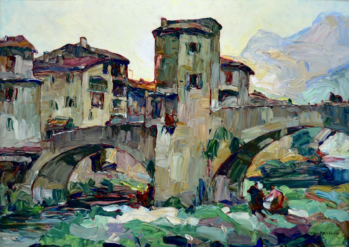 PASTOUR Louis (1876-1948) « Pont de Sospel » Provence Menton Nice Paris Lavandieres Alpes