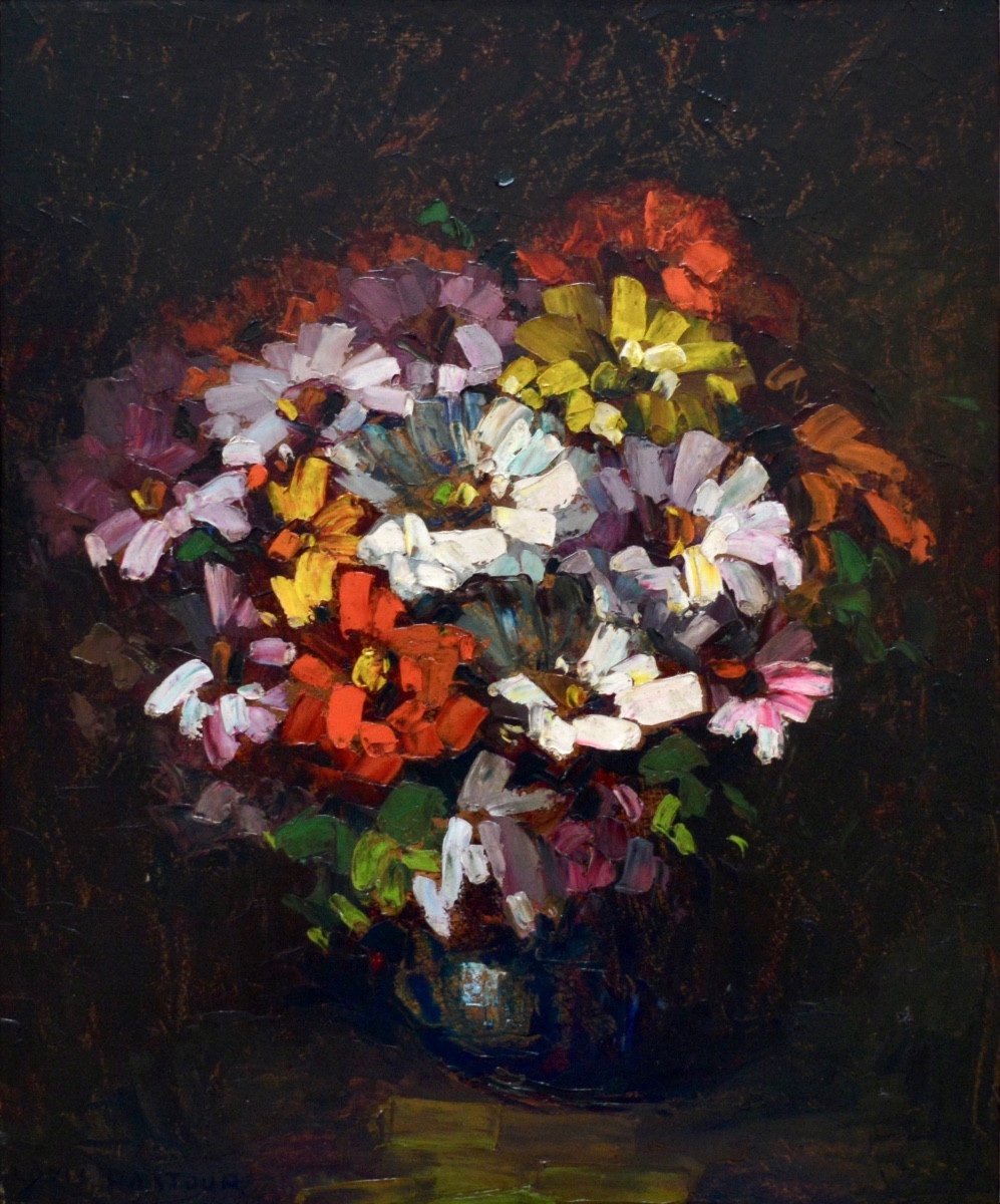 PASTOUR Louis (1876-1948) «Fleurs - Grande célébration »  Zinnias Cannes Provence Paris Jardin